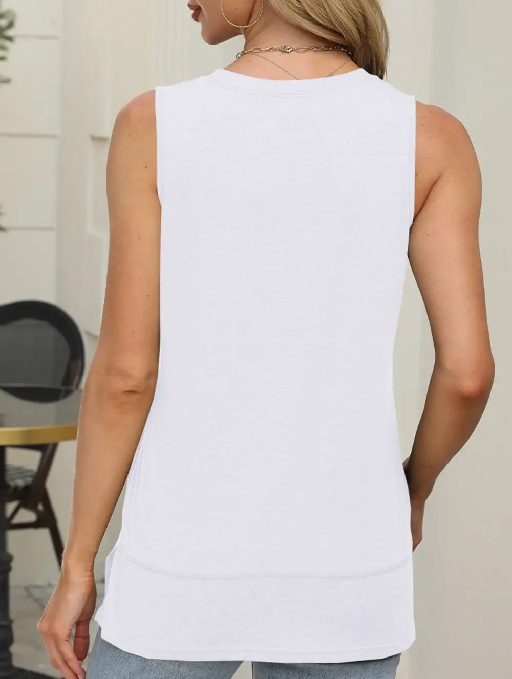 Sleeveless Crew Neck Slit Top