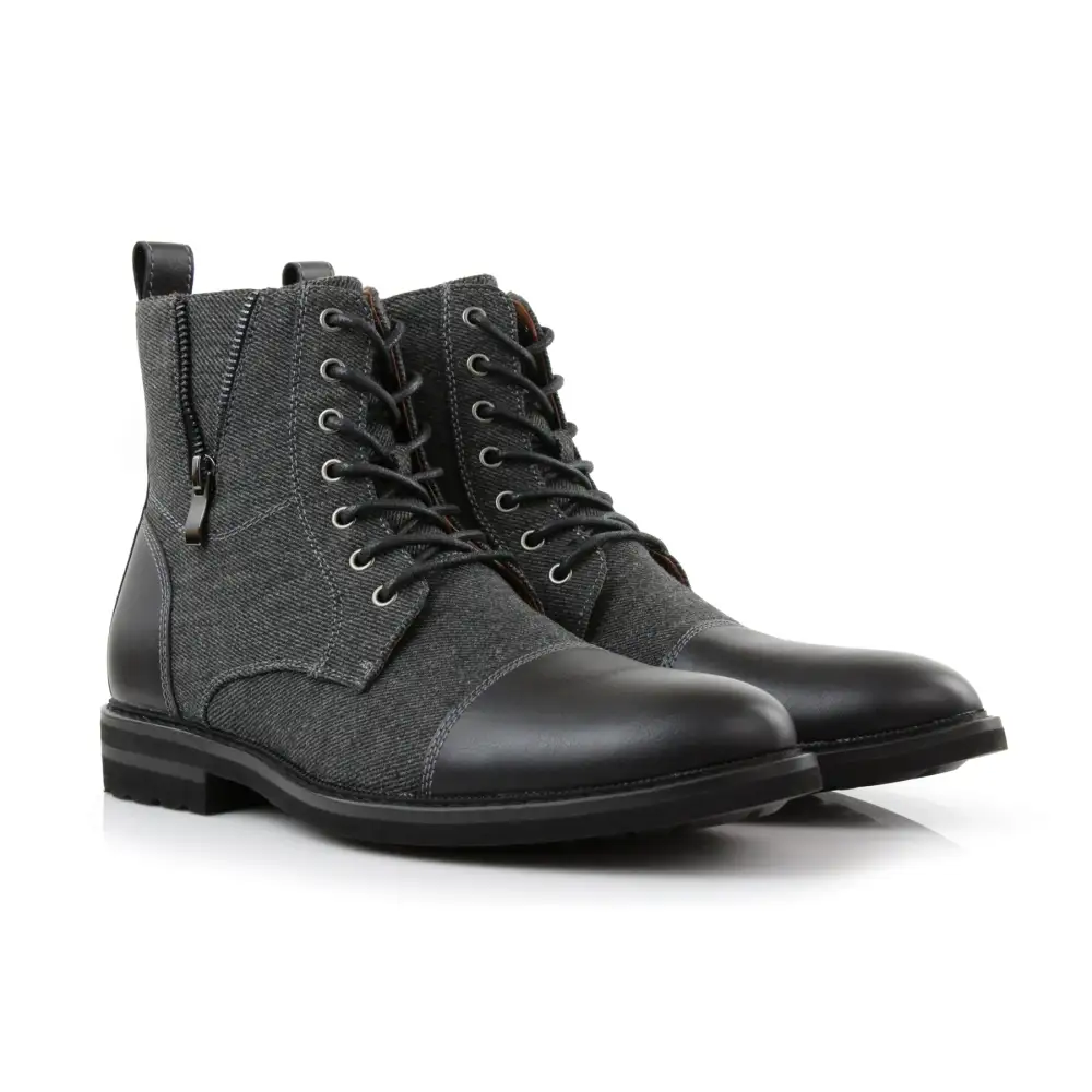 Faux-Leather Lace-Up Zip-Up Ankle Boots