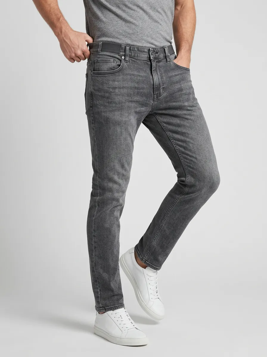 Men's Grey Slim-Fit Five-Pocket Jeans