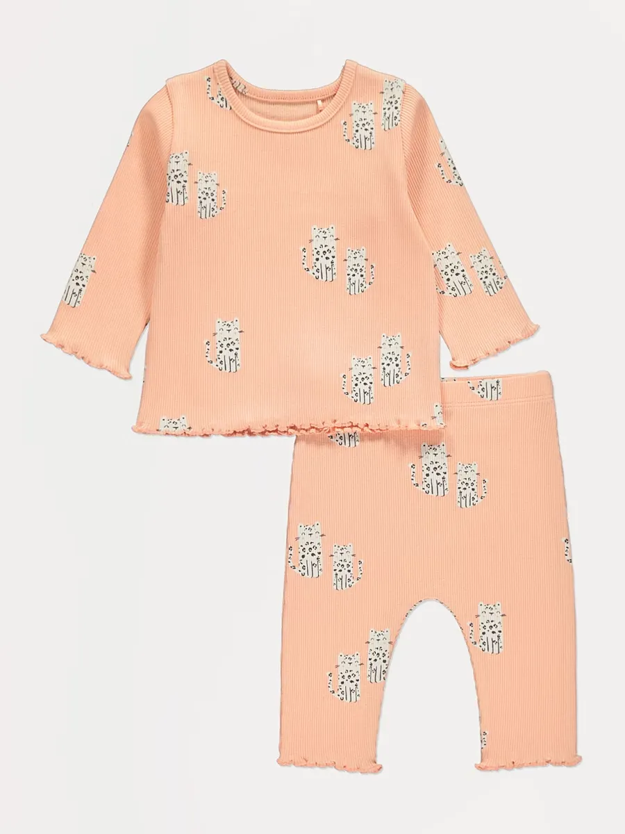 Peach Cheetah Ribbed Top and Trousers Outfit