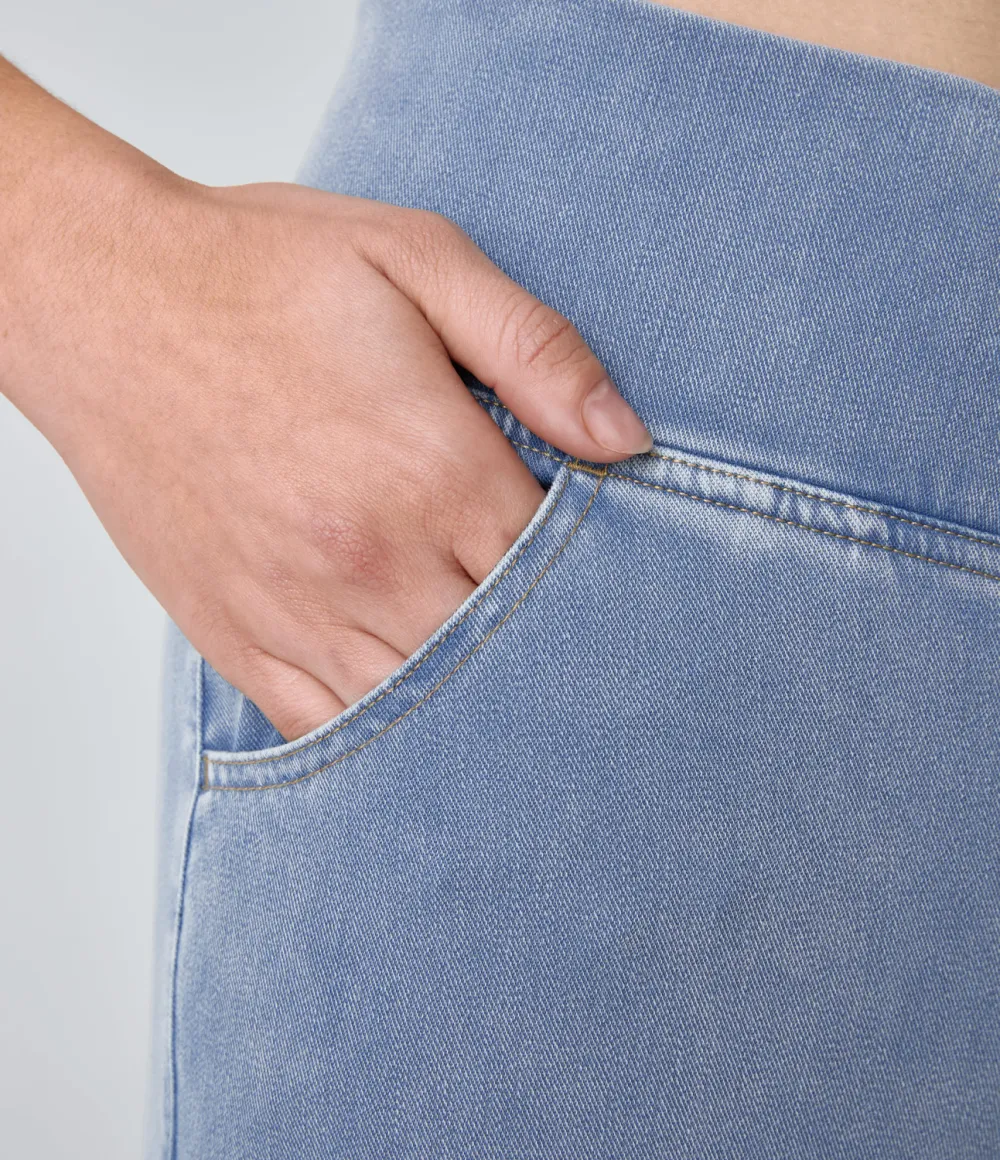 Magic High Waisted Crossover Pocket Cool Touch Washed Stretchy Knit Casual Super Flare Jeans