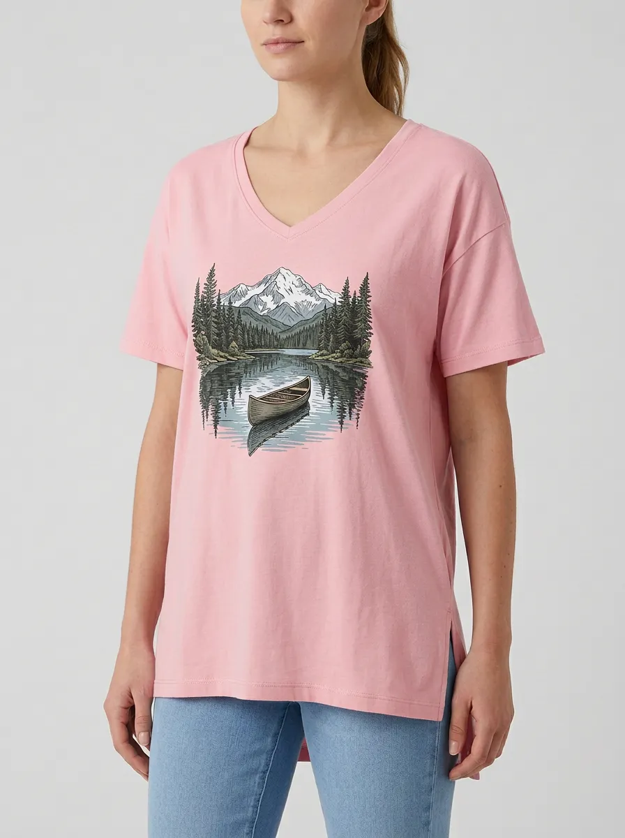 Women's Canoe Mountain Graphic V-Neck T-Shirt