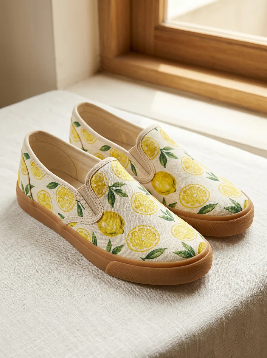 Women's Refined Lemon Fruit Pattern Patterned Slip-on Canvas Shoes
