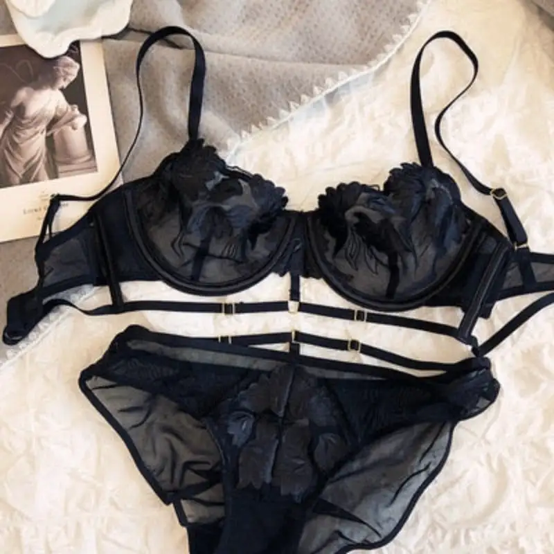 Adjustable Ribbon Lace Lingerie Set