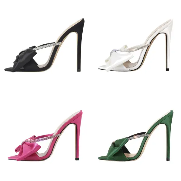 Pointed Toe Bow Rhinestone High Heel Sandals