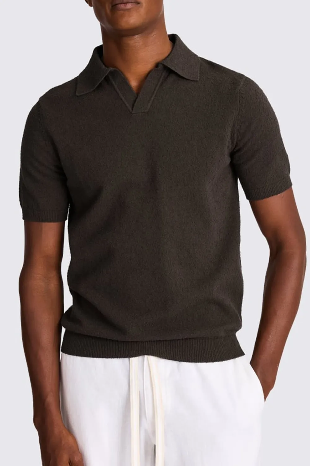 Men's White Cotton Loop-Knit Polo Shirt