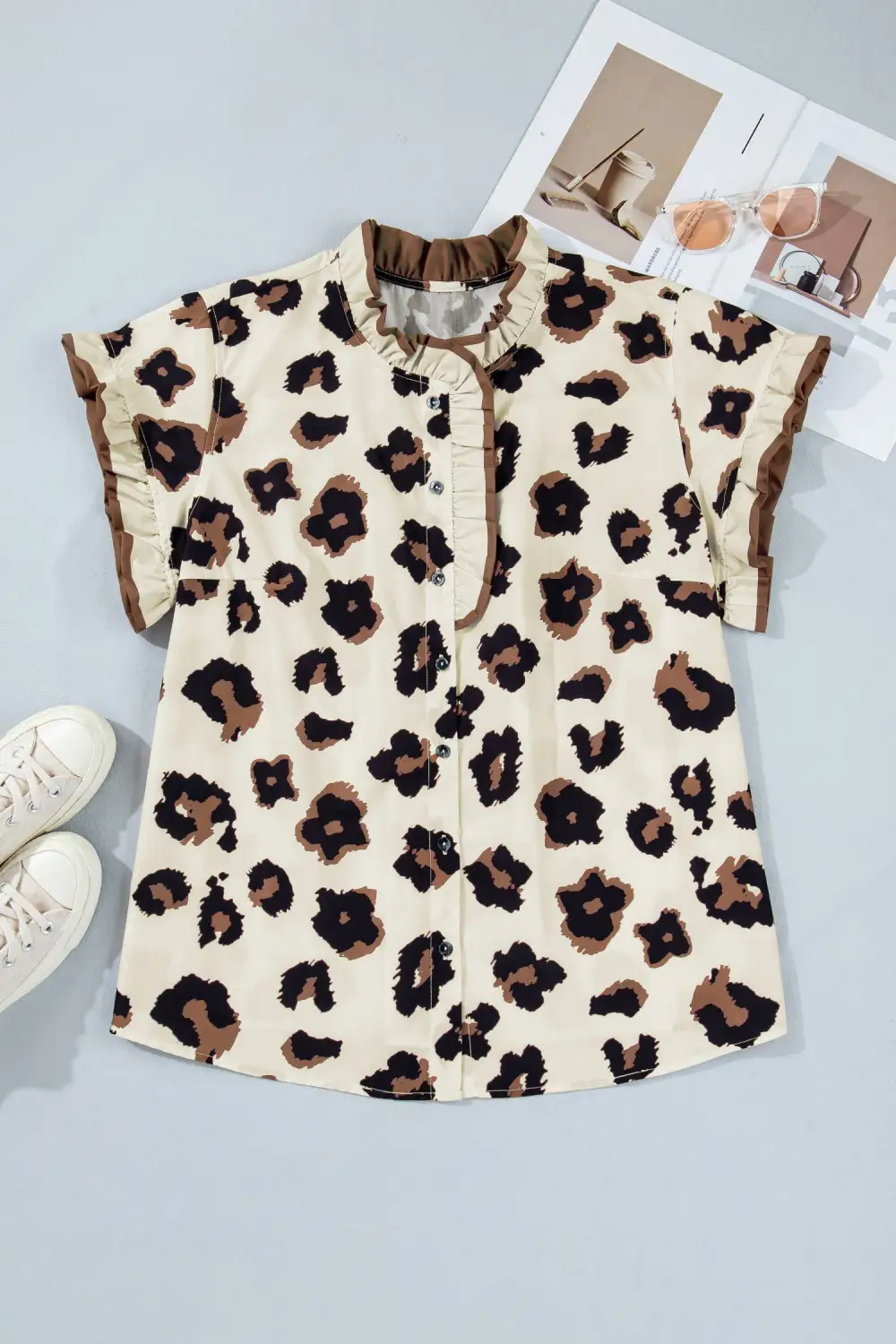 Women's Leopard Print Colorblock Short Sleeve Top