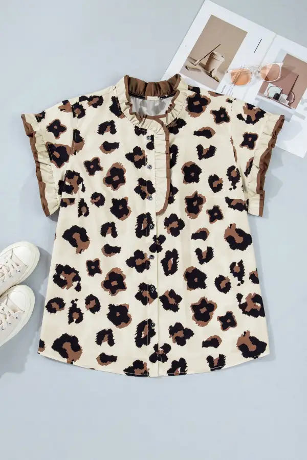 Women's Leopard Print Colorblock Short Sleeve Top