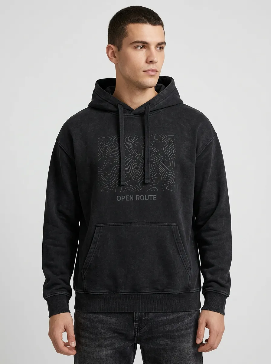 Men's Outdoor Hiking Lover Open Route Topographic Print Hoodie