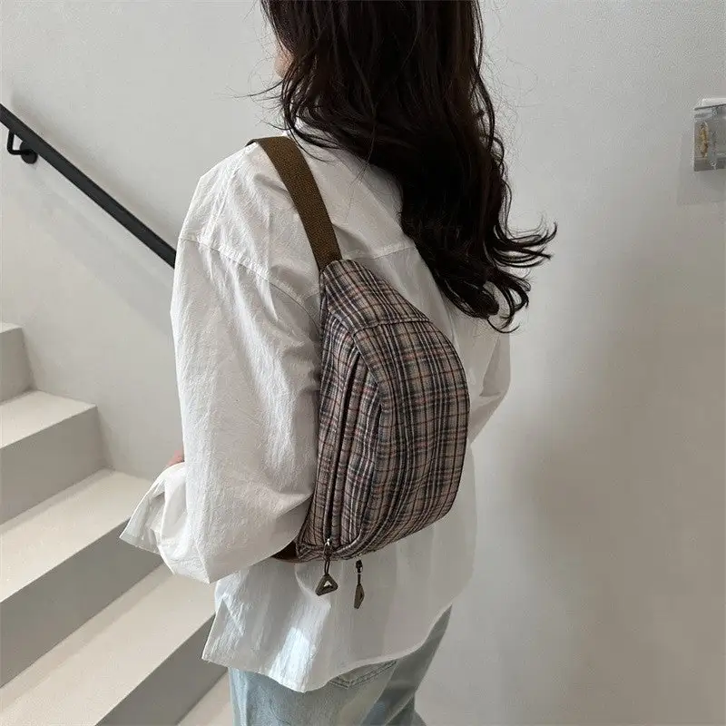 Casual Jacquard Canvas Chest Bag with Pendant