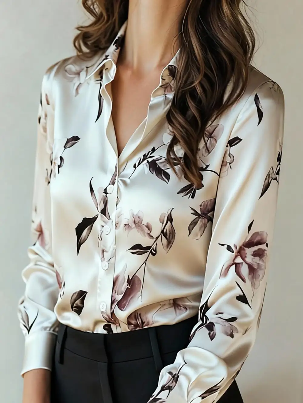 Satin Ink Print Lapel Shirt