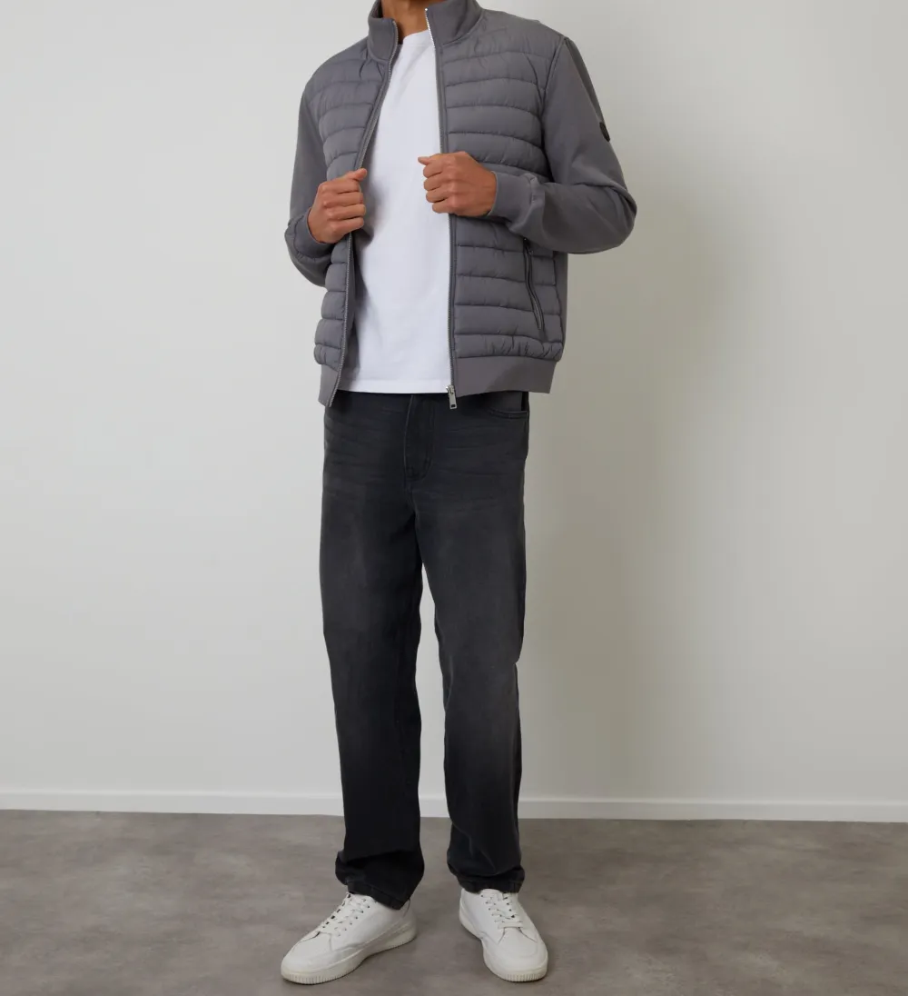 Slate Gray Quilted Hybrid Funnel-Neck Jacket