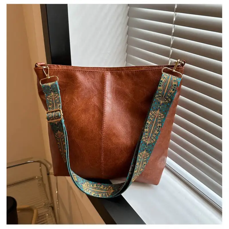 Minimal Roomy Faux Leather Bucket Bag