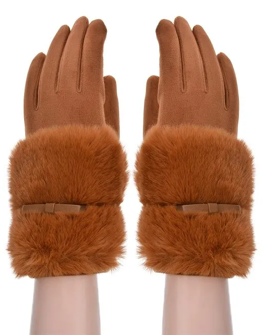 Band Detail Faux Fur Gloves