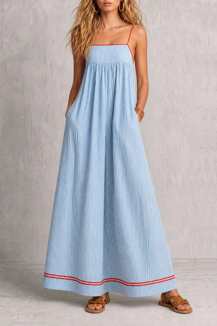 Classic Spaghetti Strap Striped Maxi Dress