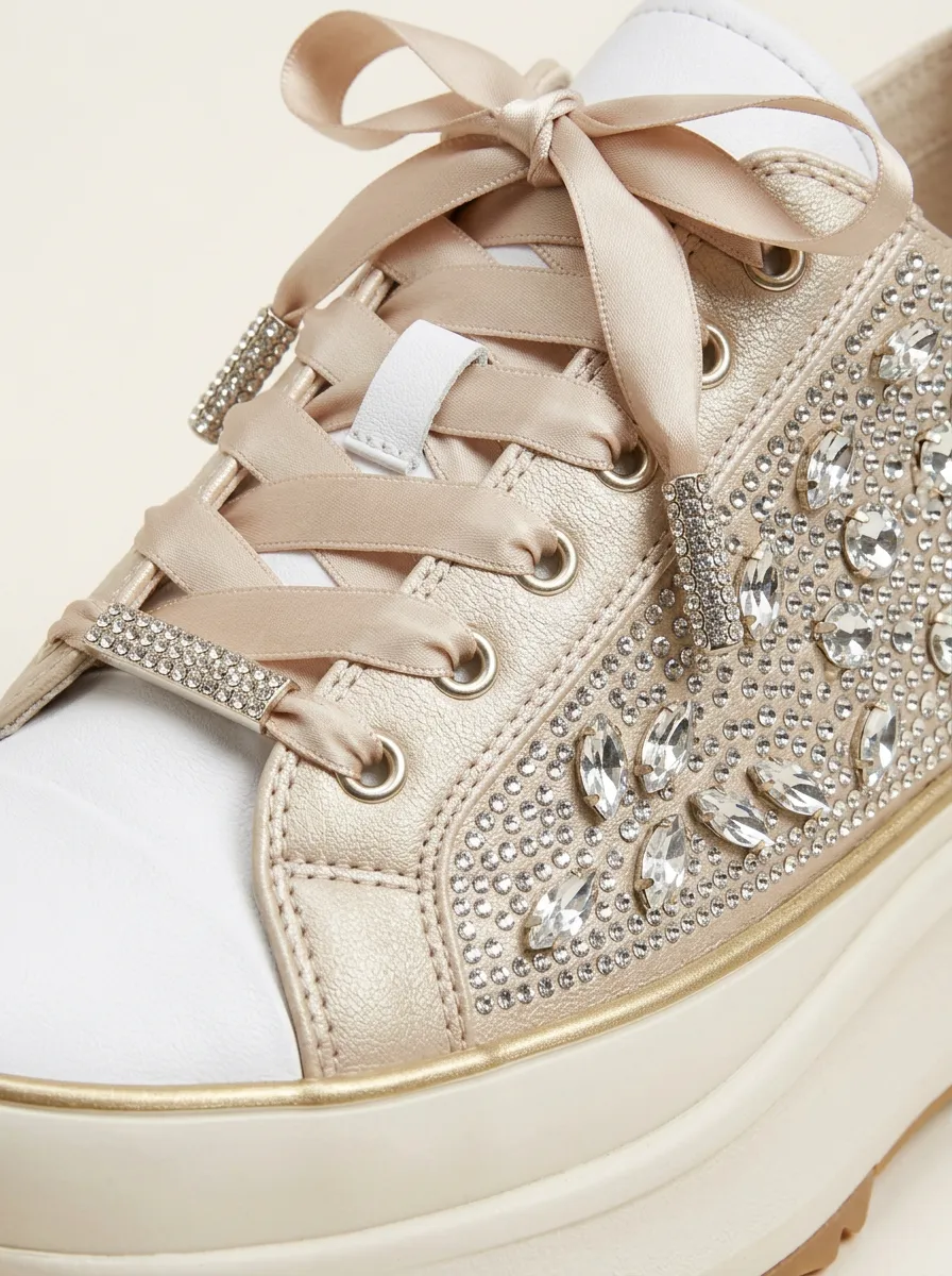 Lace-Up Low-Top Women's Rhinestone Platform Shoes