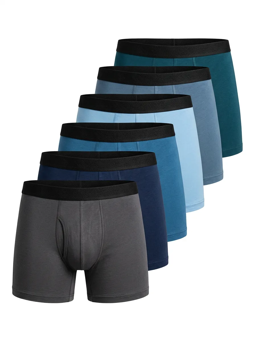Men's Solid Tone Textured Finish 6-Pack Boxer Briefs