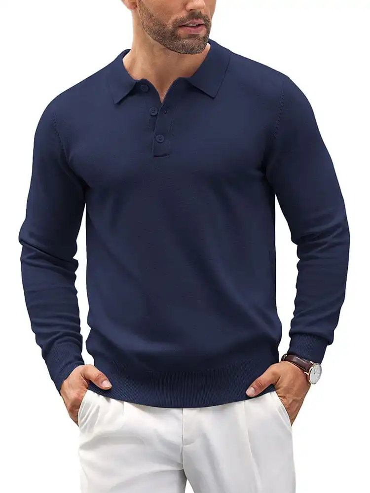 Quarter Button Textured Polo Shirt