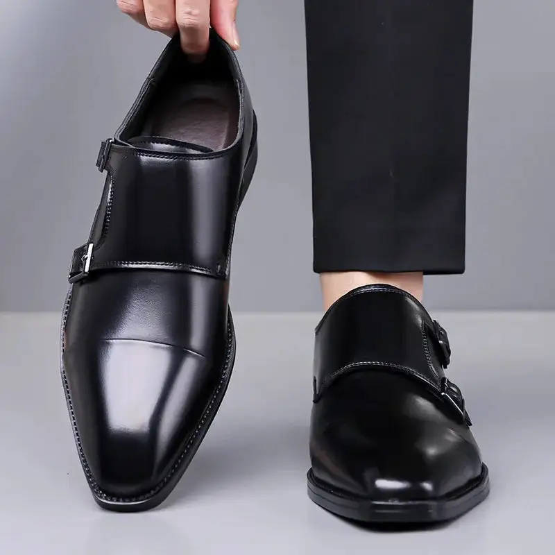 Leather Double-Buckle Dress Shoes