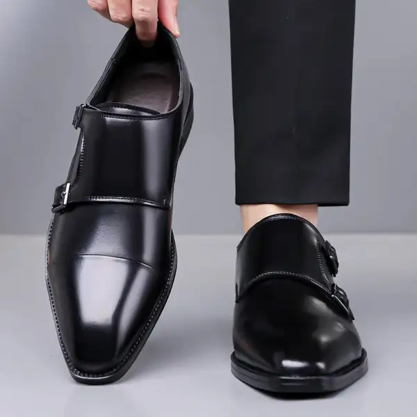 Leather Double-Buckle Dress Shoes