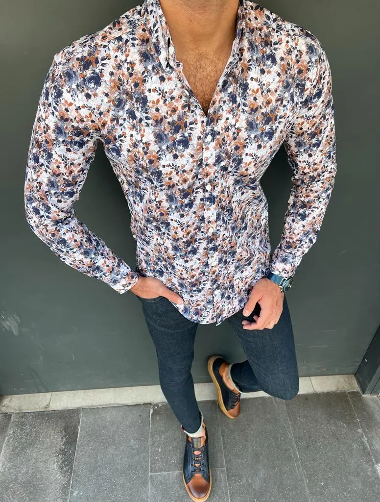 Patterned Slim Fit Cotton Floral Print Casual Shirt