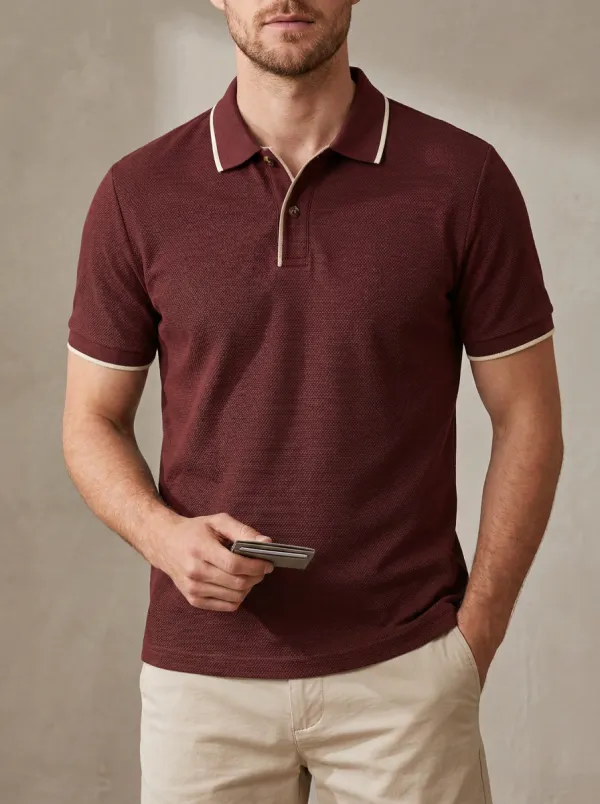 Men's Casual Business Textured Contrast Trim Polo Shirt