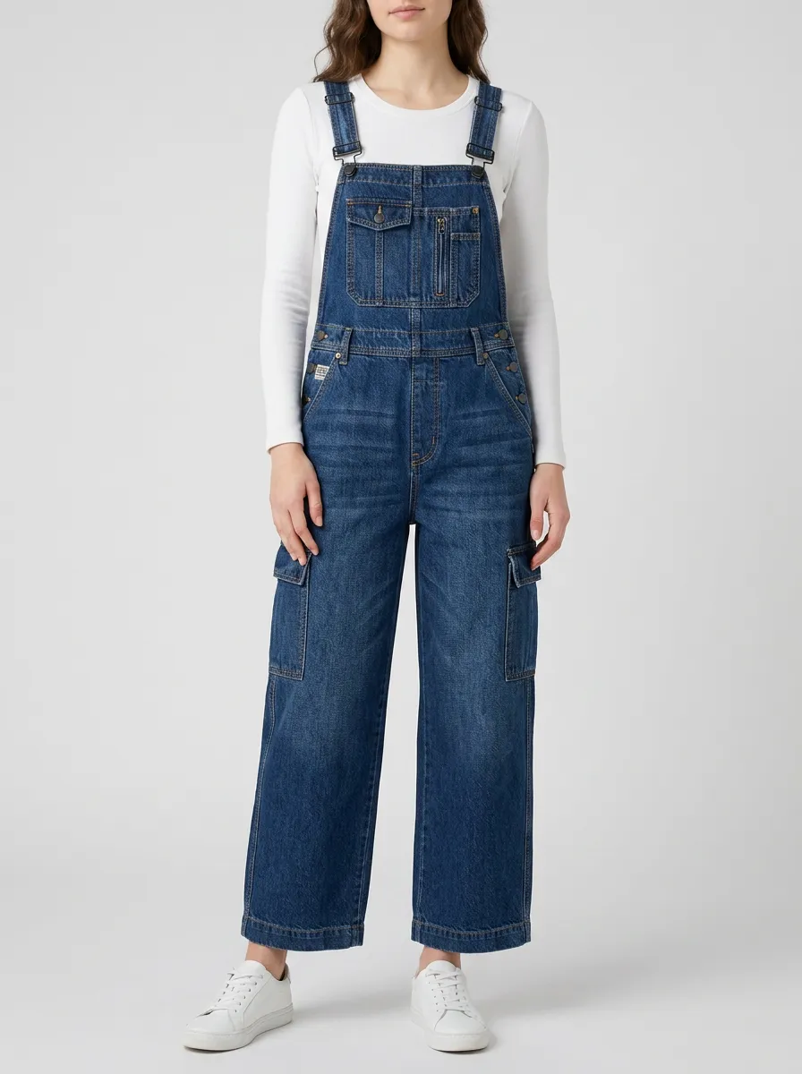 Women's Relaxed Cargo Denim Dungarees