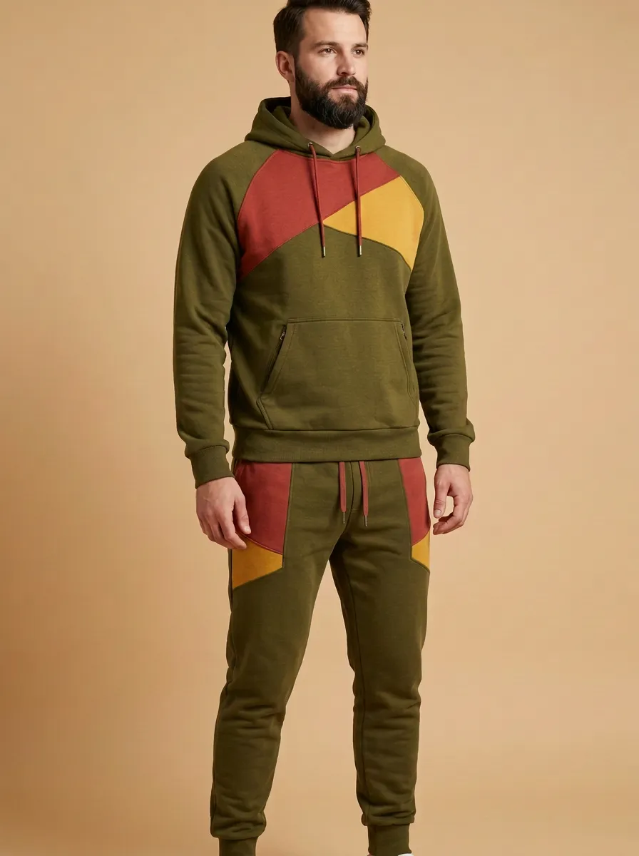 Men's Geometric Colorblock Pattern Print Jogger Set