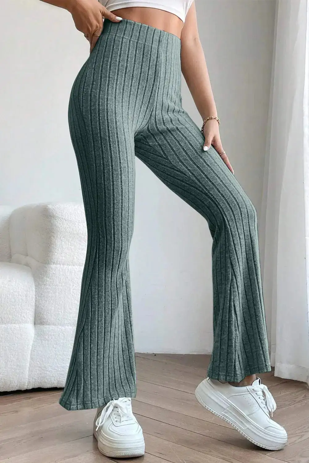 Flare High Waist Ribbed Cropped Pants