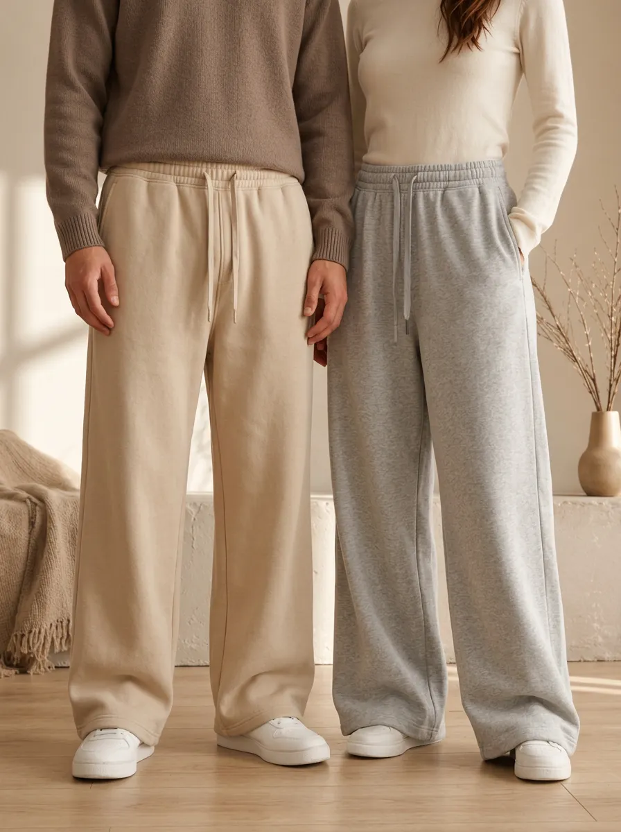 Unisex Drawstring Cozy Wide-Leg Track Pants