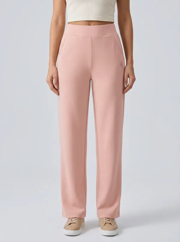 Women's Minimalist Beige Leaf Printed Wide Leg Pants