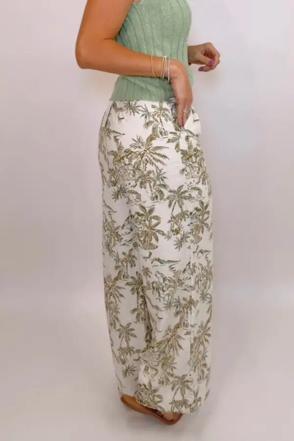 Button Front Linen Blend Pants