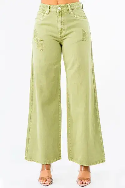 Bazi High Waist Distressed Wide Leg Denim Jeans