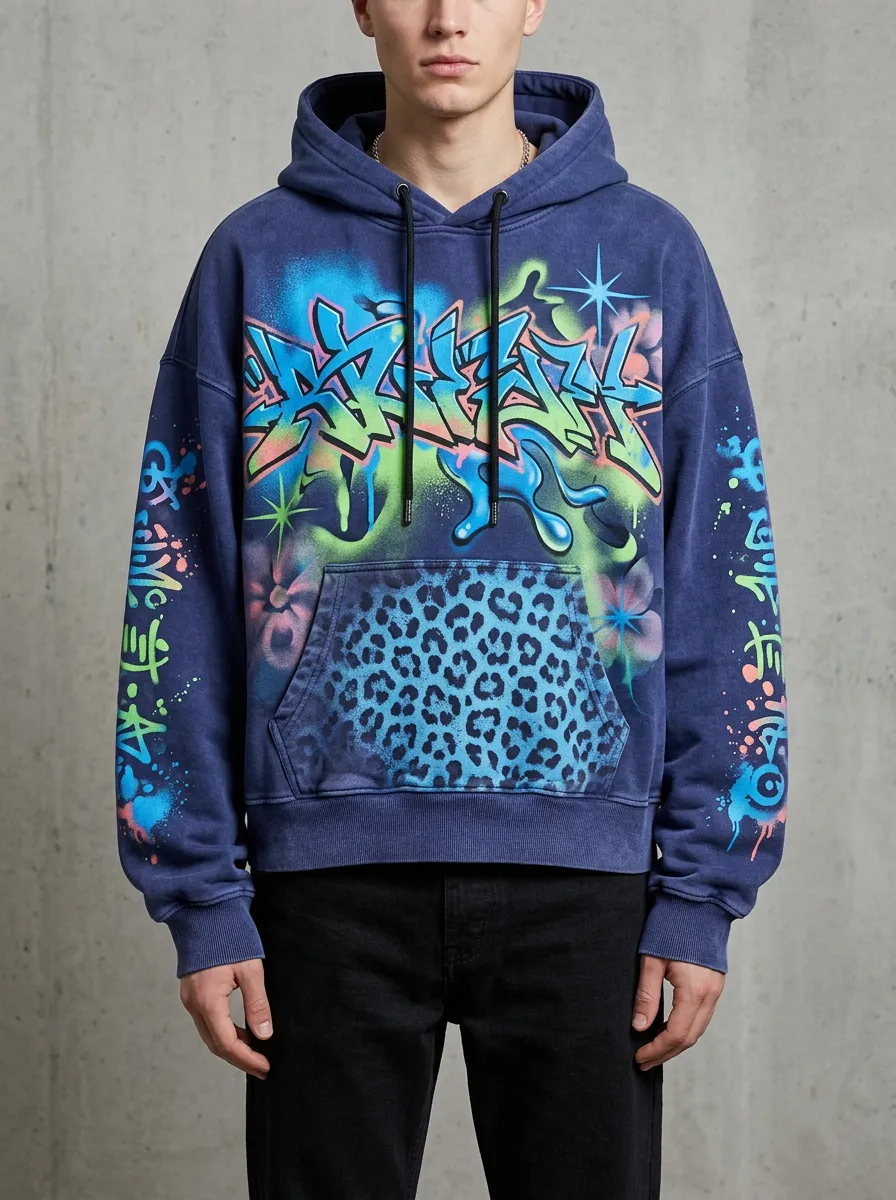 Unisex Pulse Graffiti Leopard Graphic Hoodie