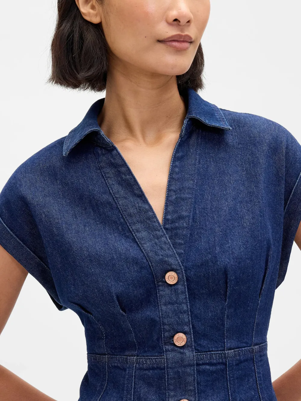 Button Open V-Neck Dress