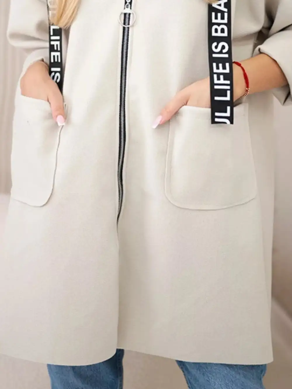 Full Size Hooded Zip-up Longline Outerwear Plus Size