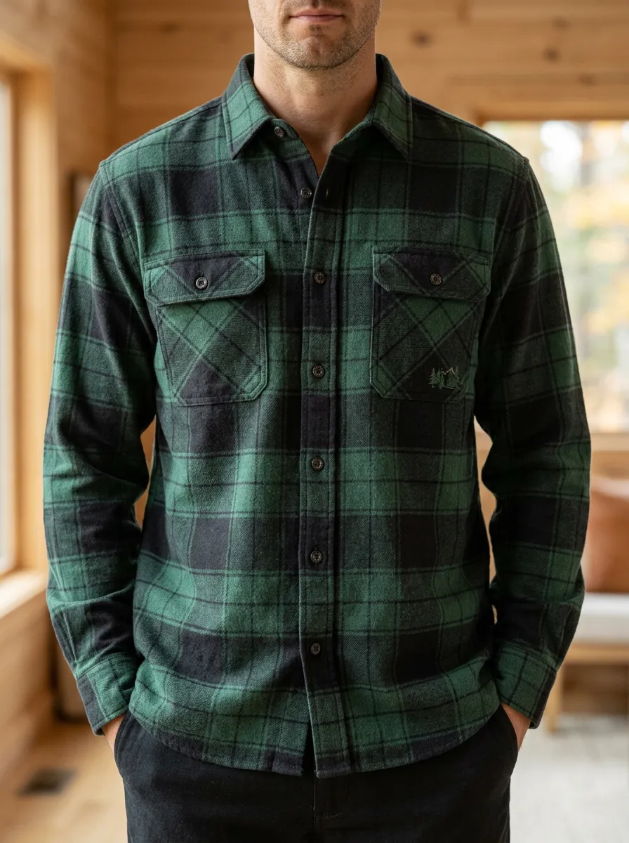 Pine Tree Forest Plaid Twin Pocket Shirt