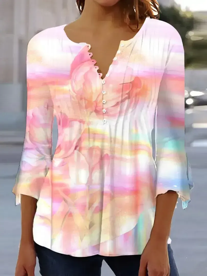Women's Colorblock 3/4 Sleeve V-neck Top