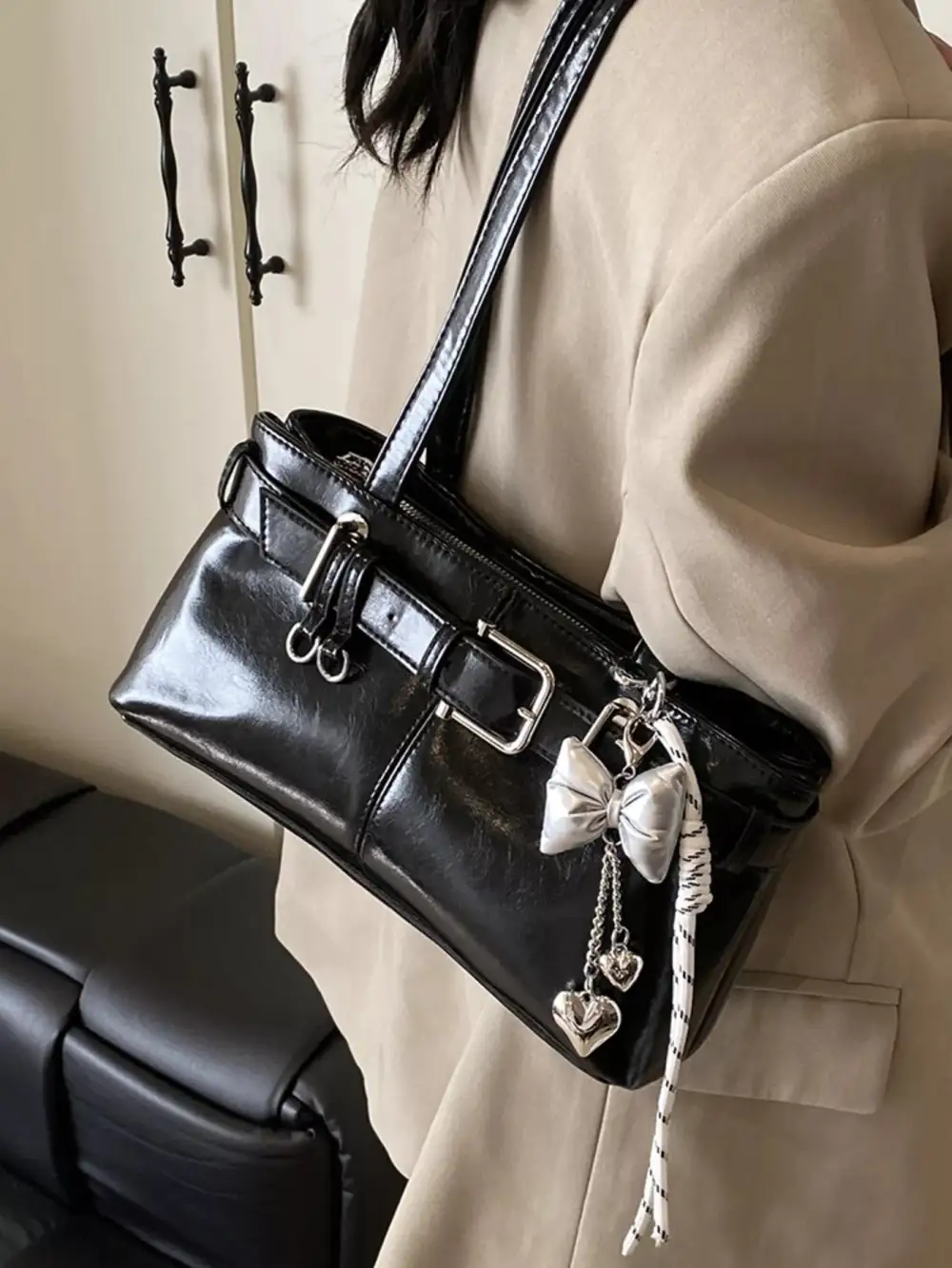 Decorative Buckle Shoulder Bag