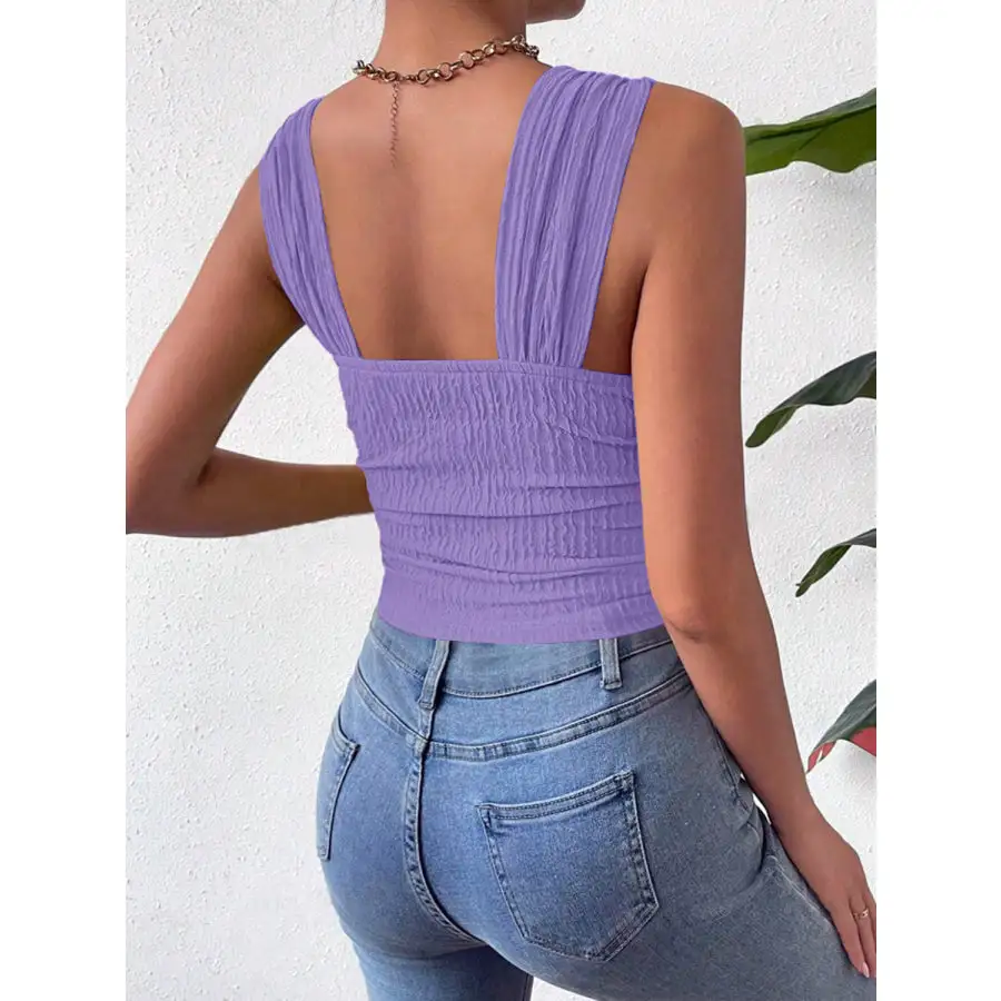 Textured Square Neck Wide Strap Tank