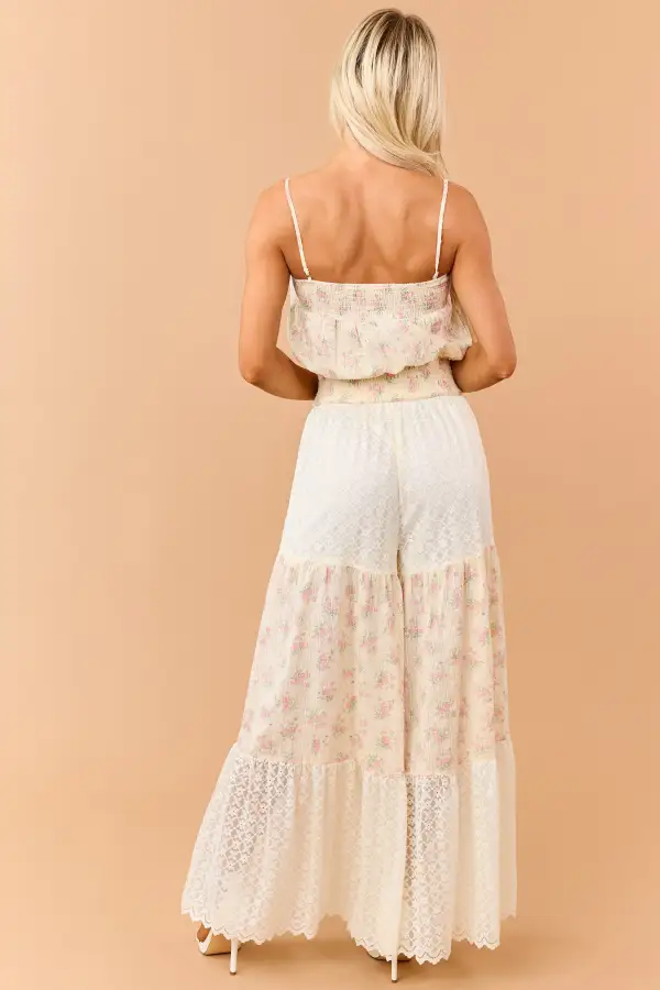 Cream Floral Print Cotton And Lace