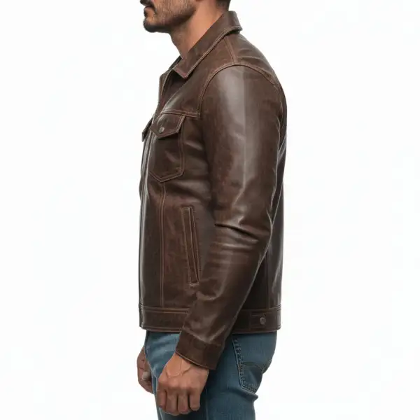 Leather Trucker Distressed Jacket