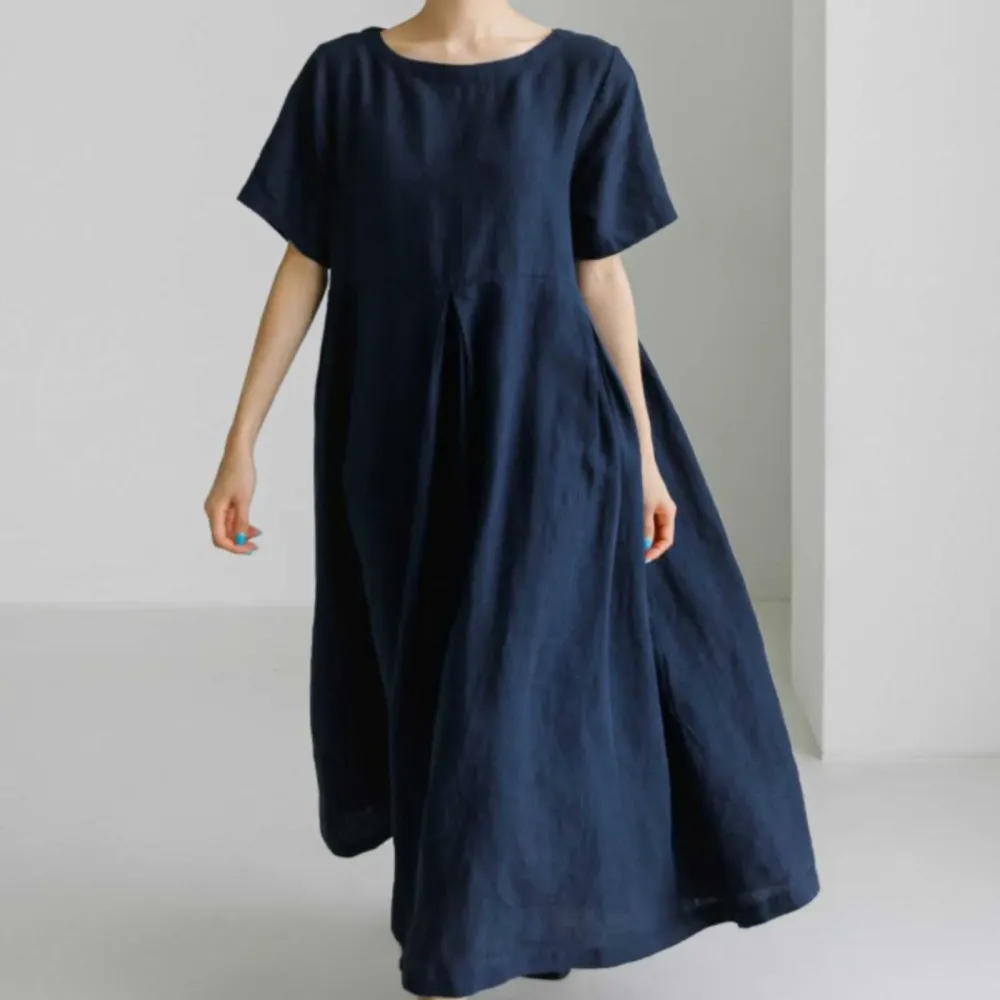 Linen Blend Cotton Blend Maxi Draped Fit Dress