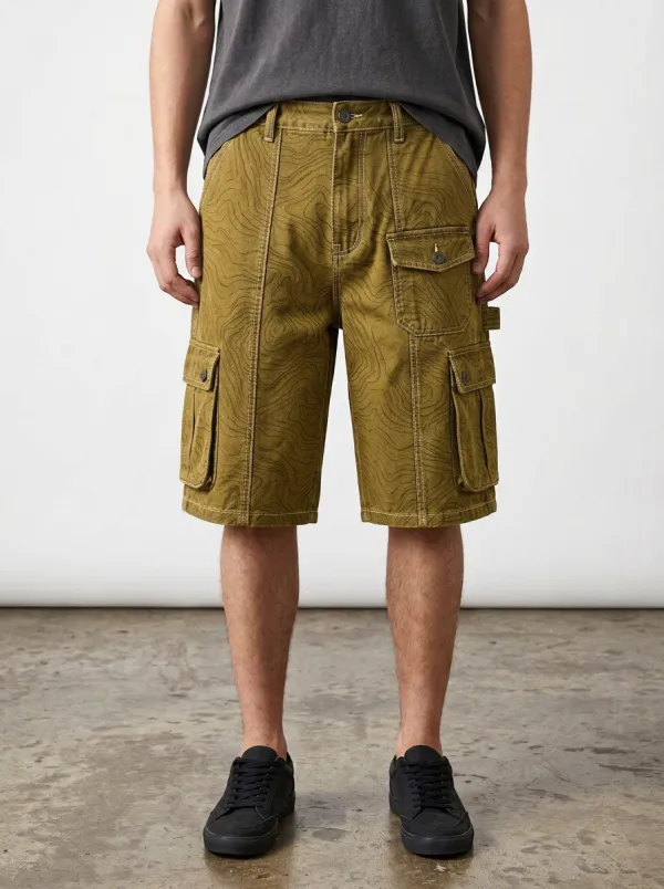 Streetwear Cargo Topographic Graphic Men's Cargo Shorts