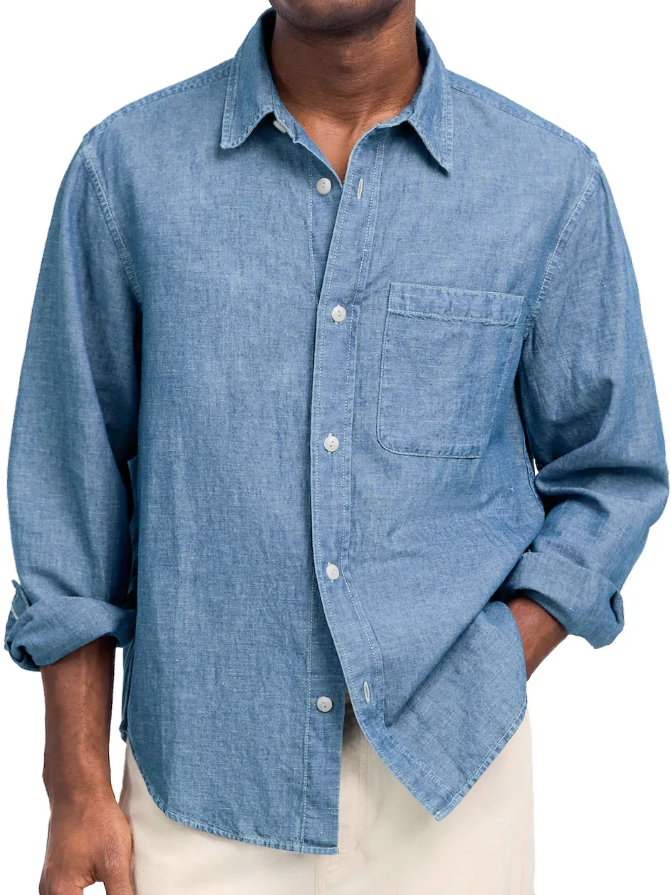 Cotton Linen Open Collar Shirt