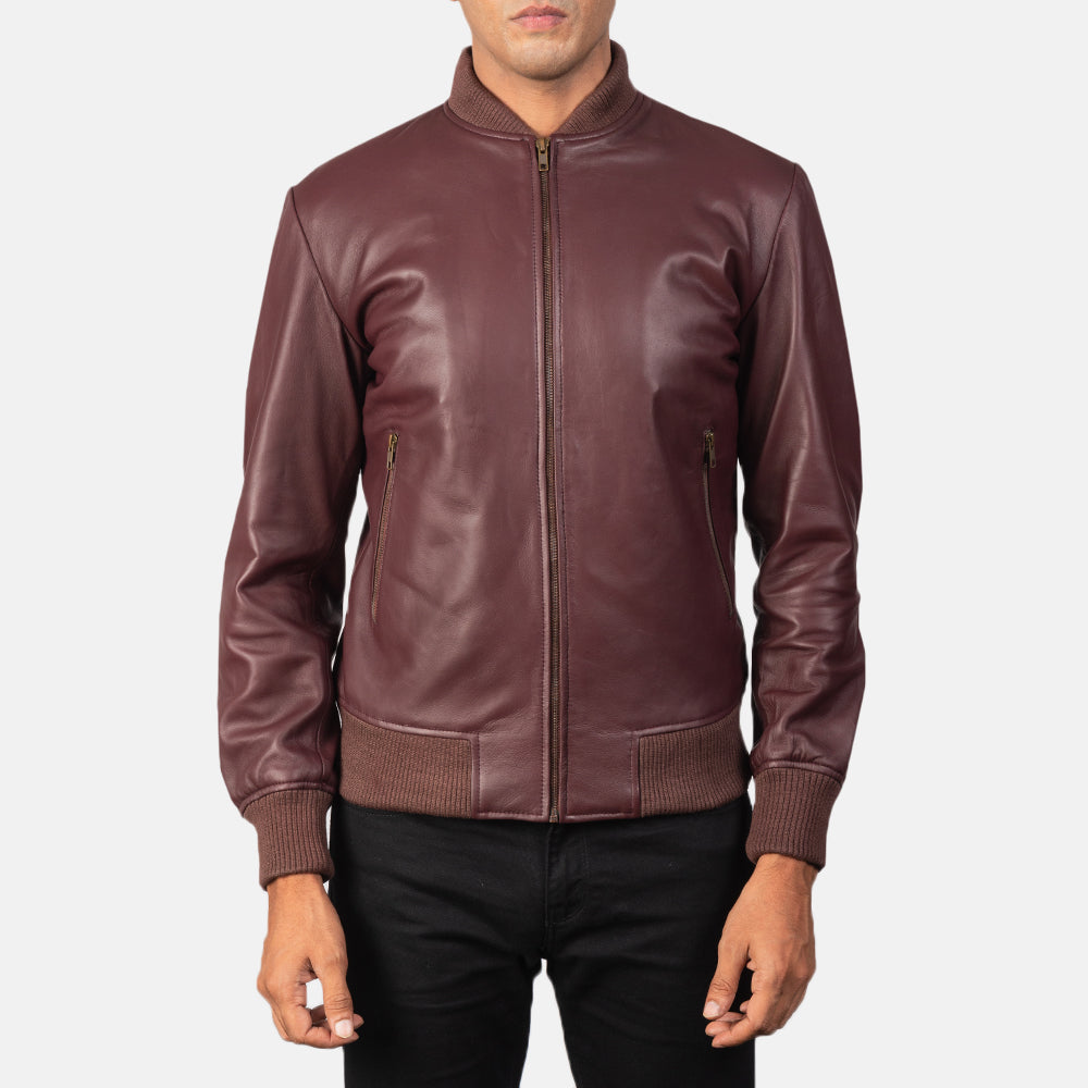 Men's Classic Panel Detail Bomber Leather Jacket
