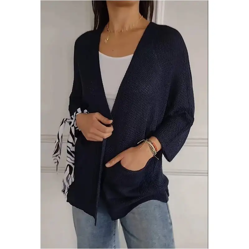 Women's Waffle-Knit Three-Quarter Sleeve Cardigan