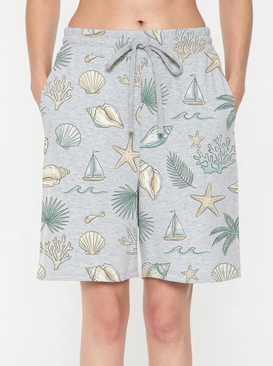 Women's Beach Vacation Seashell Starfish Sailboat Printed Shorts