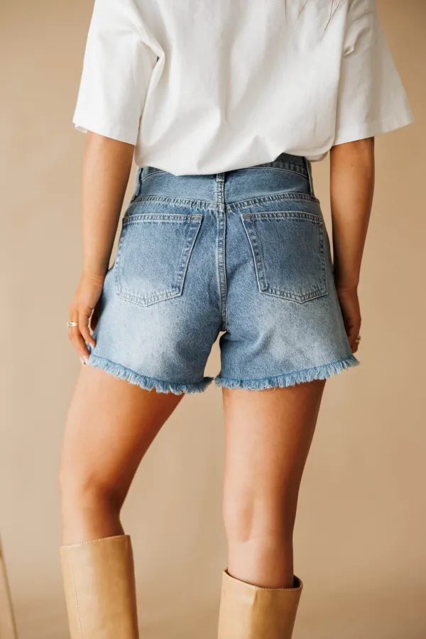 Cotton Distressed Pocket Denim Shorts