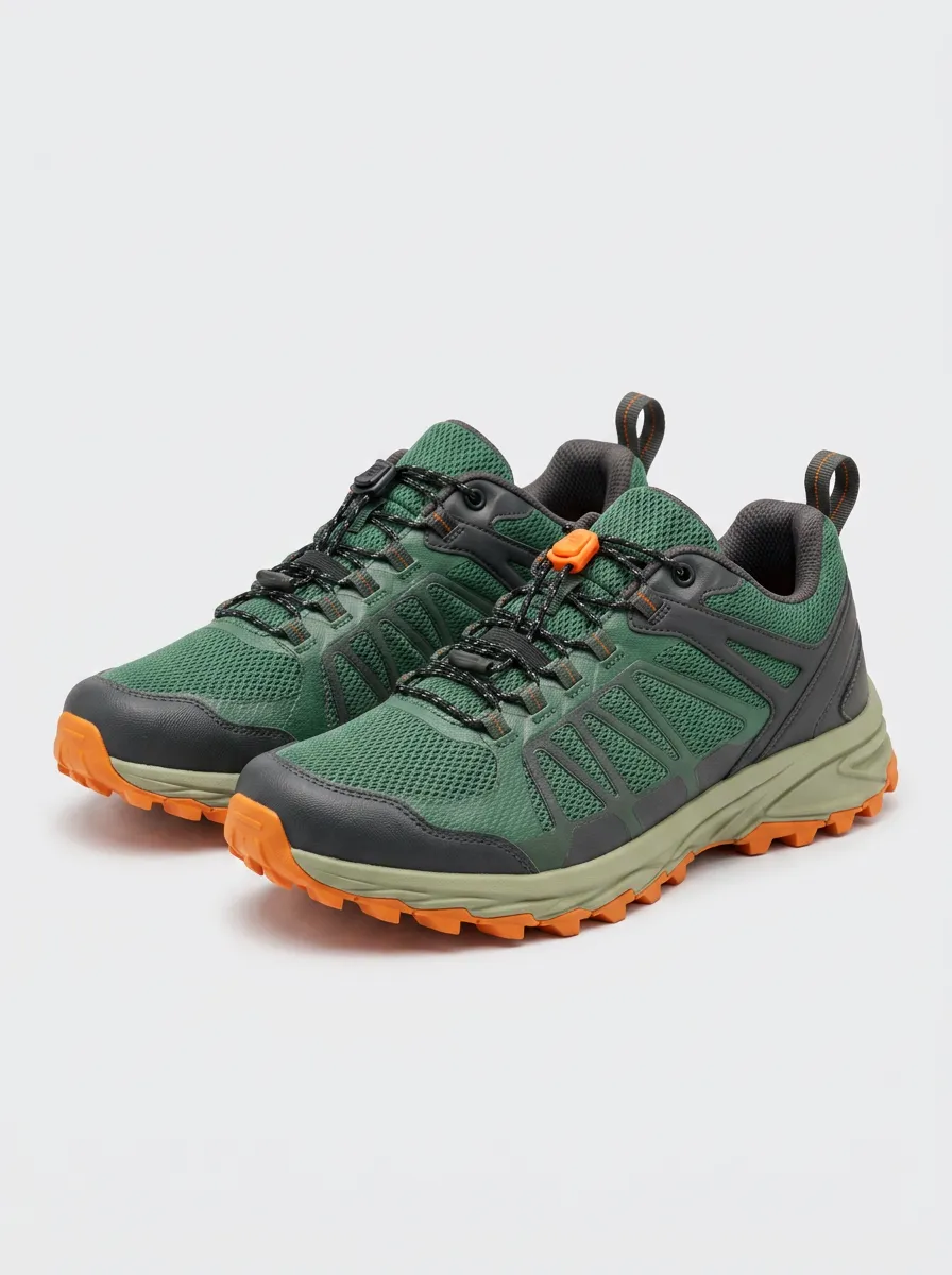 Men's Outdoor Hiking Green Mesh Printed Trail Shoes